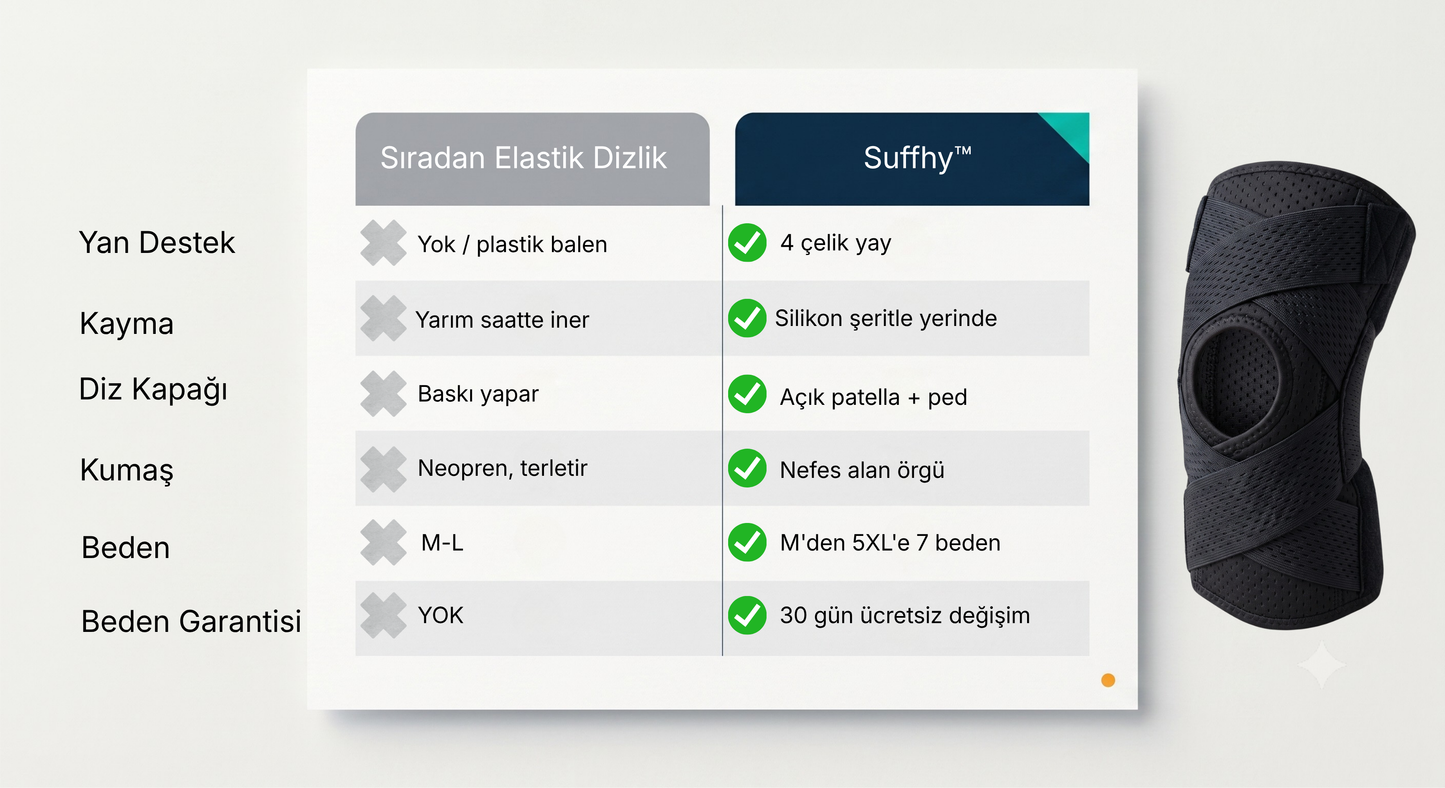 Suffhy™ Menisküs Destek Dizliği — 4 Yaylı Stabilizatör, Açık Patella